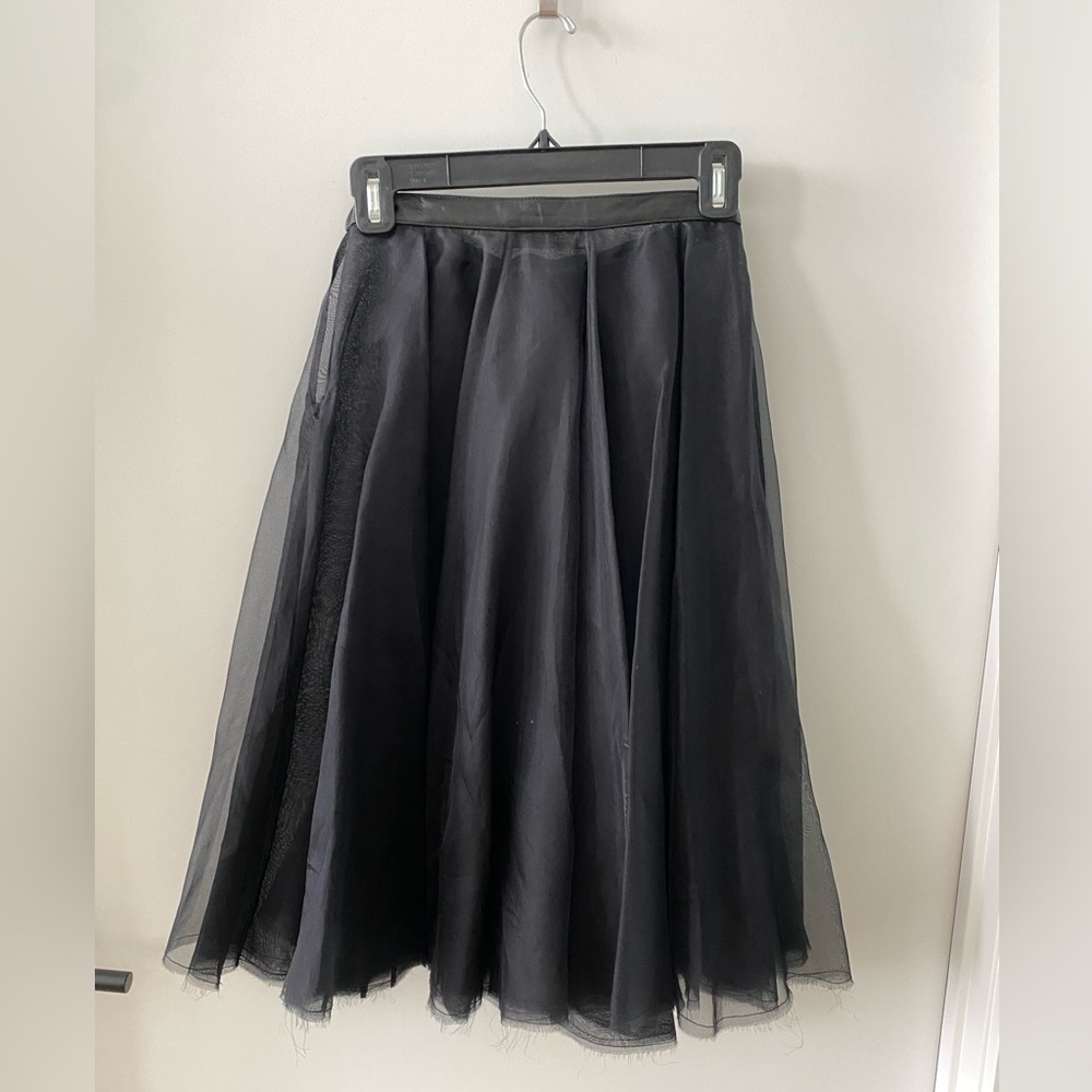 Pierre Balmain stunning silk taffeta sheer skirt with leather trim, small - xs